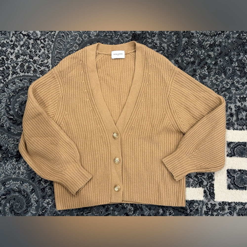 United Arrows Brown Knitted Sweater Japanese Women’s Wool V-Neck Caridigan